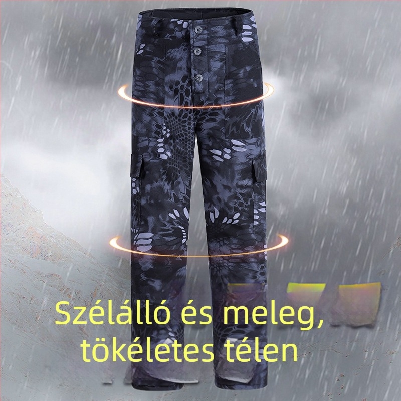 Téli terep kamuflázs nadrág pamutkeverékből, vízálló, meleg, kopásálló, szélálló, kamuflázs minta, egyenes szabású, vastagított