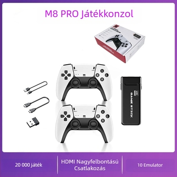 M8 PRO otthoni TV-s játékkonzola 2.4G vezeték nélküli kétkontrollerrel, 64GB memória, 20000 beépített játék, HDMI