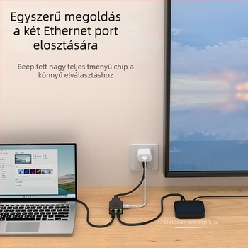Dongji RJ45 Ethernet 1–2 osztó két számítógéphez, csatlakozás gigabites switch-hez