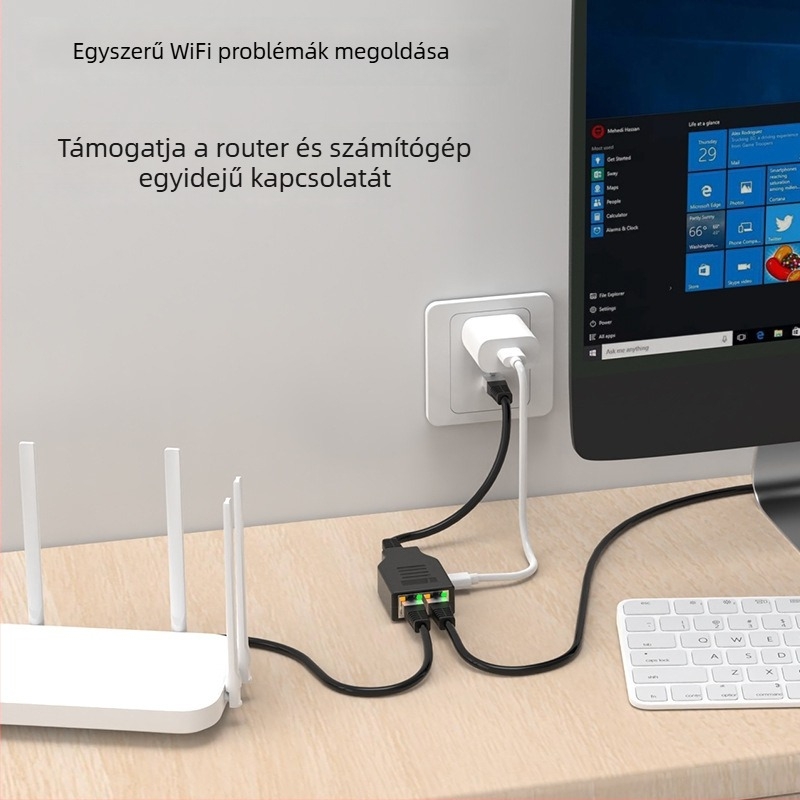Dongji RJ45 Ethernet 1–2 osztó két számítógéphez, csatlakozás gigabites switch-hez