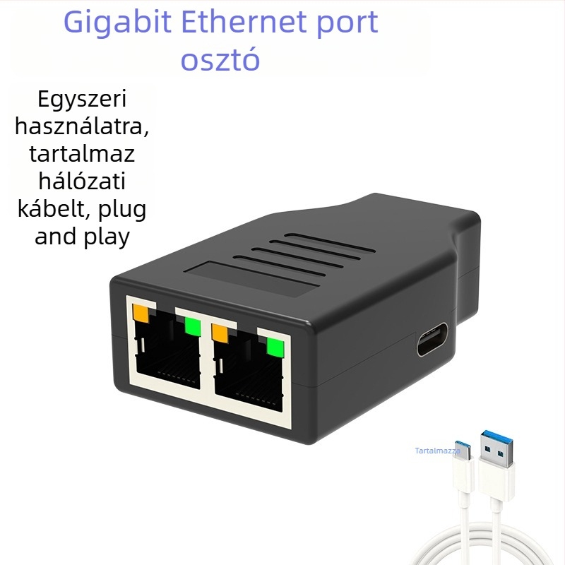 Dongji RJ45 Ethernet 1–2 osztó két számítógéphez, csatlakozás gigabites switch-hez