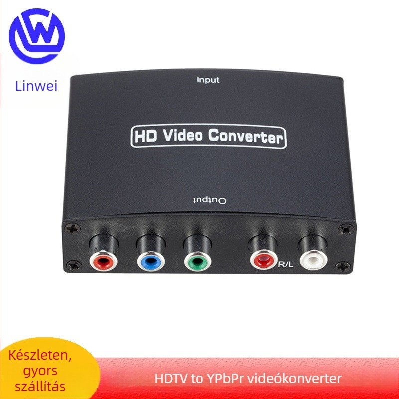 HDMI-hoz YPbPr konverter hanggal, 1920x1080 felbontás, 0,12 m kábel, fém ház, modell LW-HDTSC2