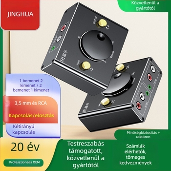 Jinghua 2-in-1-out RCA audió kapcsoló, piros/fehér, veszteségmentes forrásátalakítás