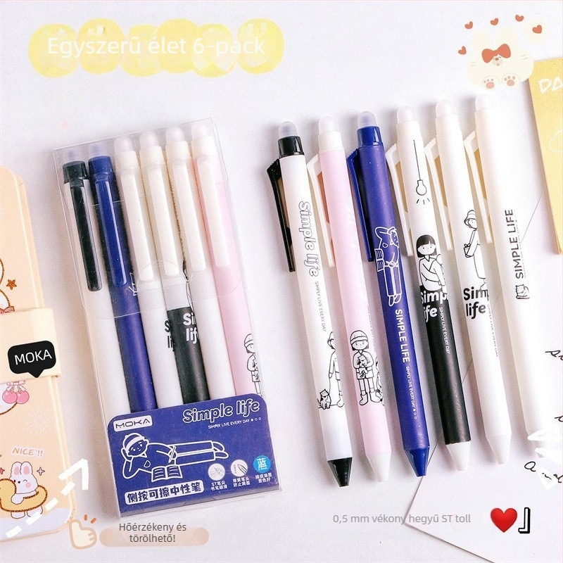 Rajzfilm-stílusú törölhető toll, nyomógombos mechanizmus, műanyag test, ST hegye, ST tollfej, dobozos csomagolás