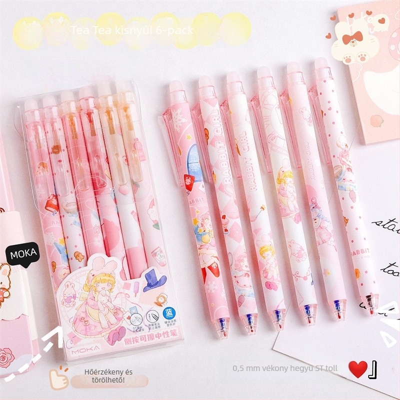 Rajzfilm-stílusú törölhető toll, nyomógombos mechanizmus, műanyag test, ST hegye, ST tollfej, dobozos csomagolás