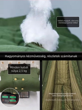Hosszú téli katonai kabát, fleece-belés, poliészter anyag, vízálló és szélálló, uniszex ( Poliészter; Vízálló; Szélálló; Fleece-belés; Uniszex)