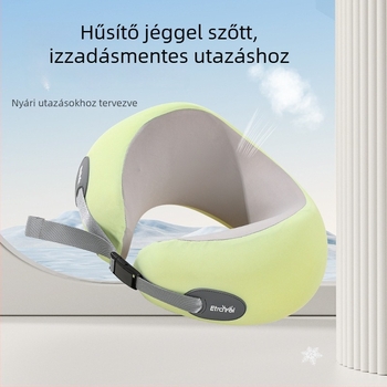 Memory foam U-alakú utazó nyakpárna, Ice Silk huzattal, modern minimalista stílus, hordozható repülőútra