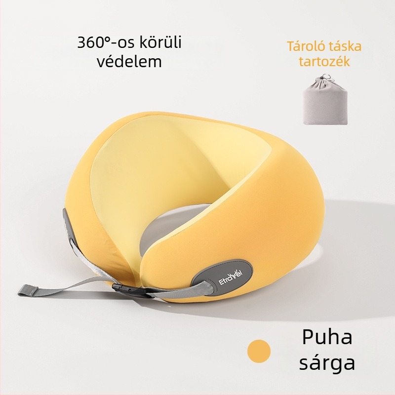 Memory foam U-alakú utazó nyakpárna, Ice Silk huzattal, modern minimalista stílus, hordozható repülőútra