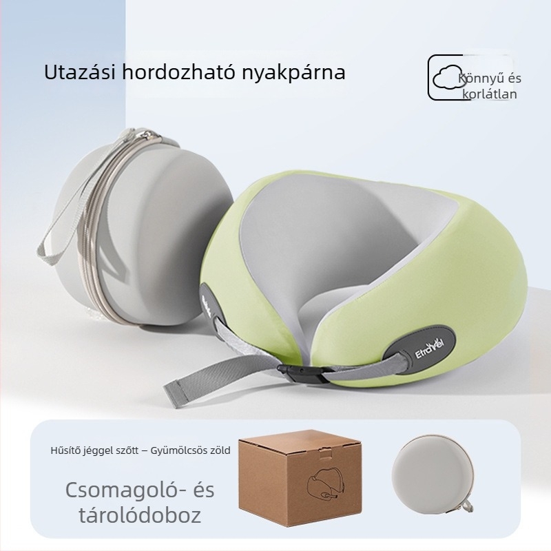 Memory foam U-alakú utazó nyakpárna, Ice Silk huzattal, modern minimalista stílus, hordozható repülőútra