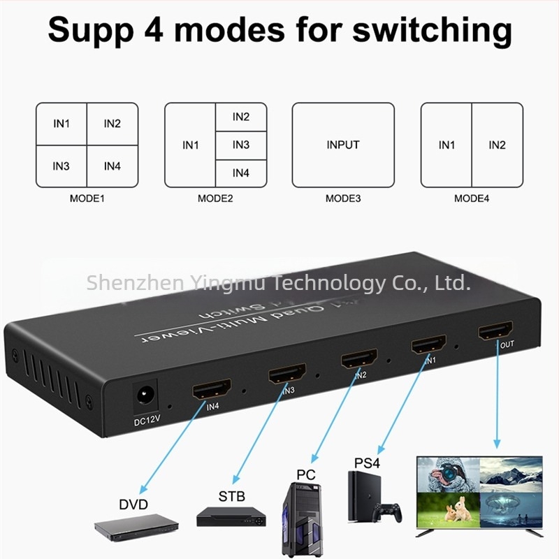 HDMI 4x1 kapcsoló, 1080P, modell YMG141BM, tápellátás-kezelés támogatott, távoli ébresztés nem támogatott