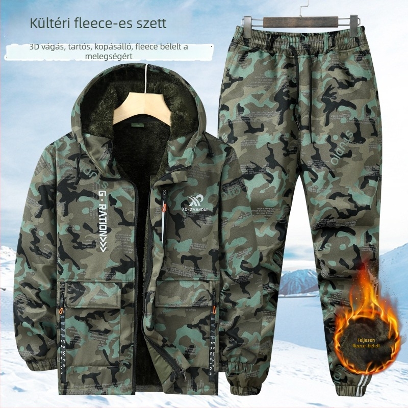 Téli fleece bélelt kamuflázs munkaruha szett – vízálló, szélálló, meleg (felső és alsó)