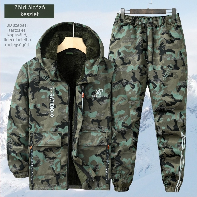 Téli fleece bélelt kamuflázs munkaruha szett – vízálló, szélálló, meleg (felső és alsó)