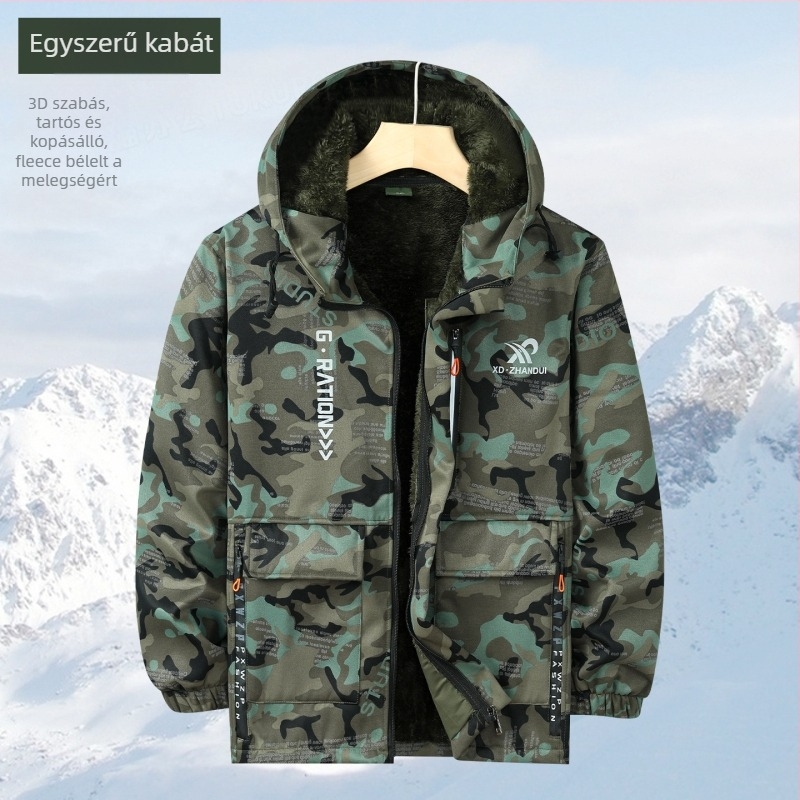 Téli fleece bélelt kamuflázs munkaruha szett – vízálló, szélálló, meleg (felső és alsó)