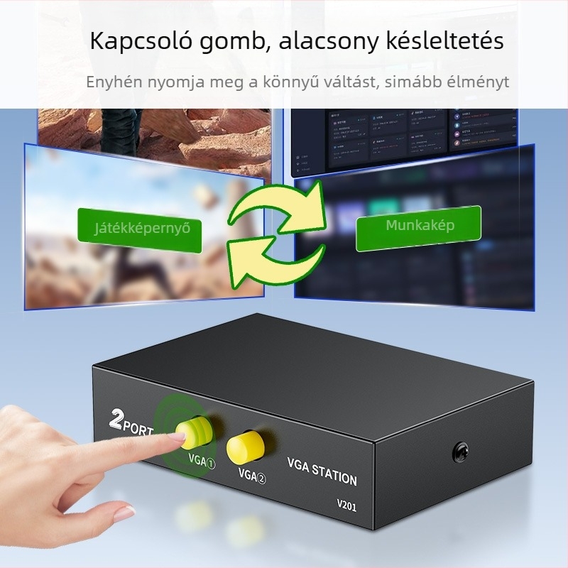 Számítógép VGA kapcsoló, 2 bemenet/1 kimenet, modellek Q210/Q211, 1080p felbontás, távoli ébresztés, energia-gazdálkodás