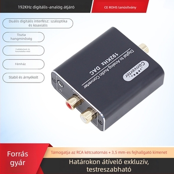 DAC audiovizuális átalakító optikai és koaxiális bemenettel, RCA sztereó kimenetekkel és 3,5 mm-es fejhallgató jackkel, 1920x1080 felbontás, PCM/LPCM