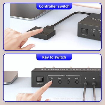 Sajimicro TA 402 HDMI KVM kapcsoló — 4 bemenet, 2 kimenet, megosztott billentyűzet és egér, 8K60Hz, Windows 7 kompatibilis