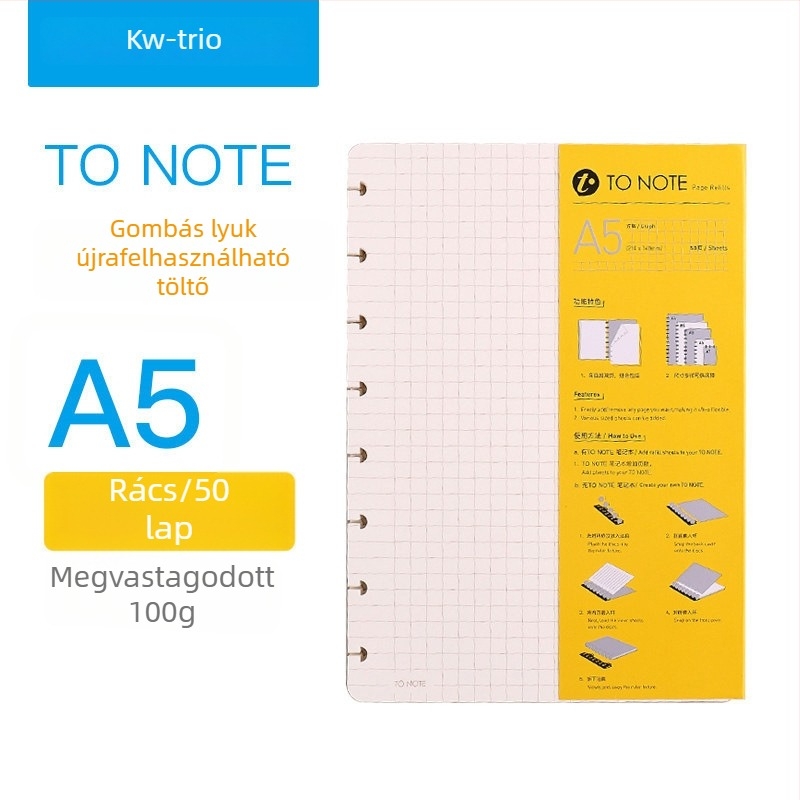 Kw-trio/kedeyou 07910R belső mag cseréje gomba-lyuk kötőhöz, Lazán cserélhető refill, Papír, 50 lap