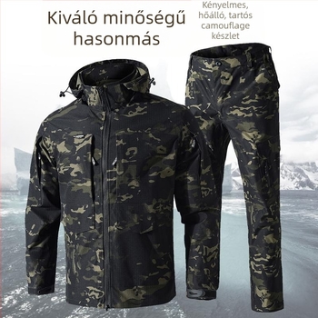 Kamuflált kapucnis munkaruha készlet, vízálló és szélálló, lélegző pamutkeverékből, uniszex, ősz, túrázás és kemping számára, cikkszám T826.