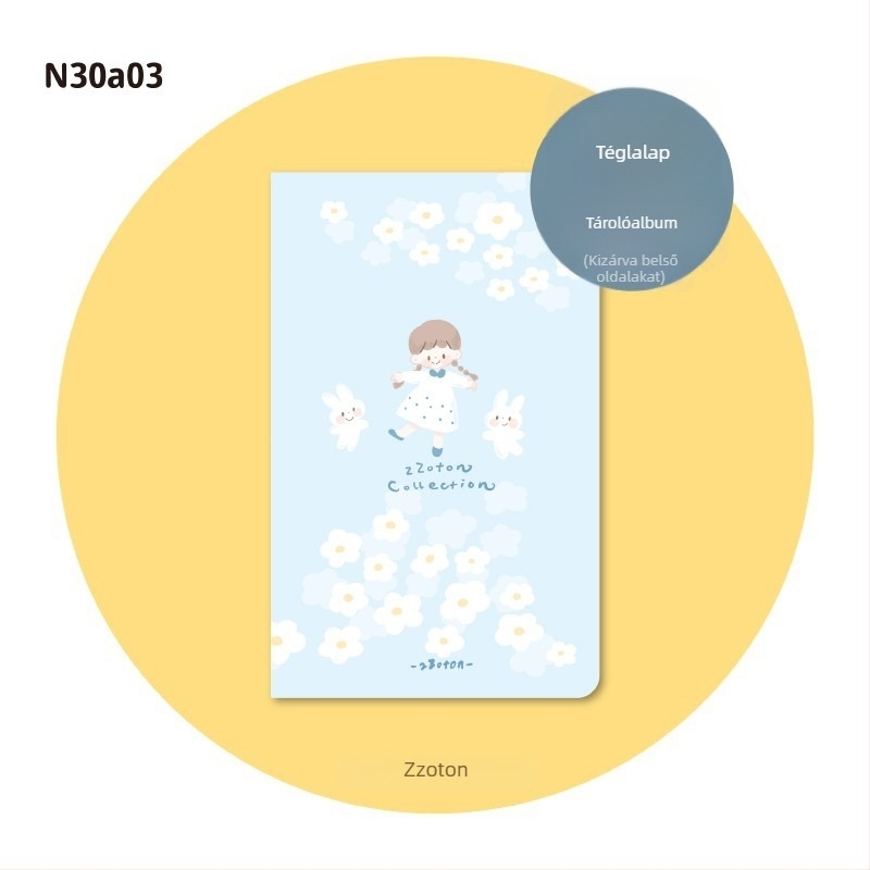 A5-es méretű, leválasztható lapokra készült album matricákhoz és kártyákhoz, belső oldalak írható papírból, loose-leaf refillhez alkalmas, IP nem engedélyezett, import nem