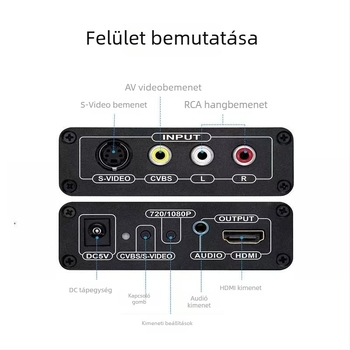 AV–HDMI videókonverter S-Video a HDTV-hez és RCA interfész, 1920x1080p felbontás, univerzális kompatibilitás, jelkonverzió, energia-gazdálkodás