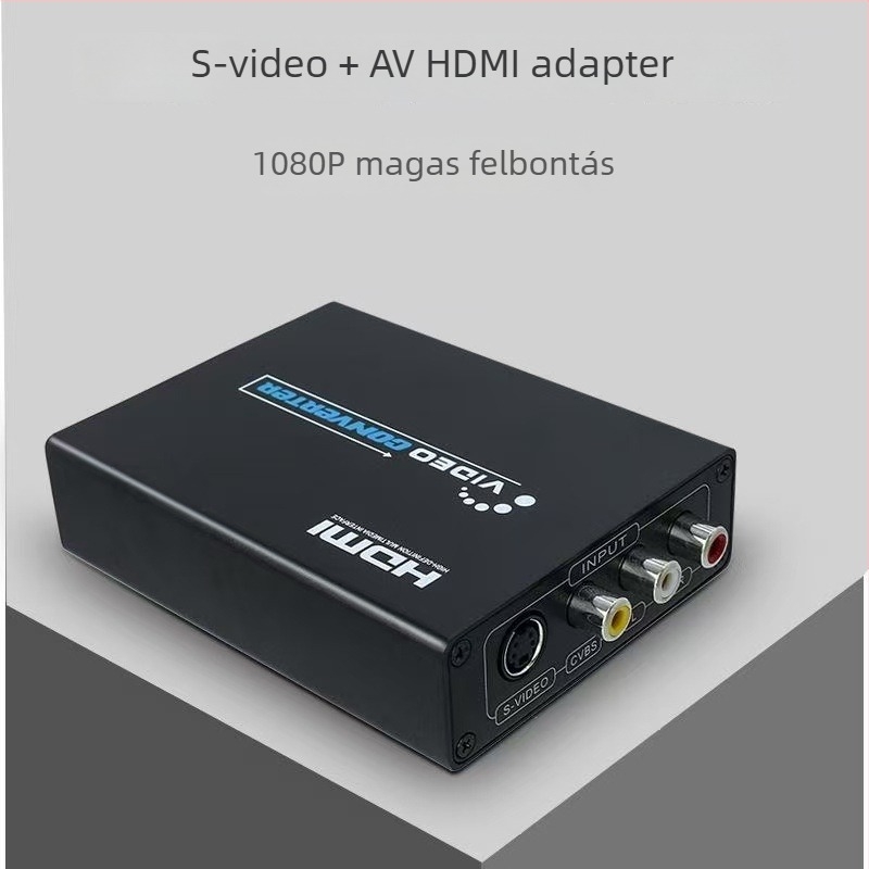 AV–HDMI videókonverter S-Video a HDTV-hez és RCA interfész, 1920x1080p felbontás, univerzális kompatibilitás, jelkonverzió, energia-gazdálkodás