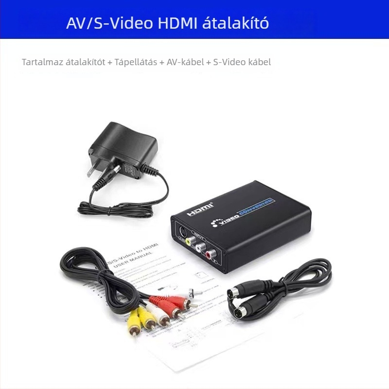 AV–HDMI videókonverter S-Video a HDTV-hez és RCA interfész, 1920x1080p felbontás, univerzális kompatibilitás, jelkonverzió, energia-gazdálkodás