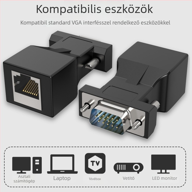 VGA kiterjesztő RJ45 adapterkábellel, 20 m, univerzális kompatibilitás, FTASI FT-VJ20