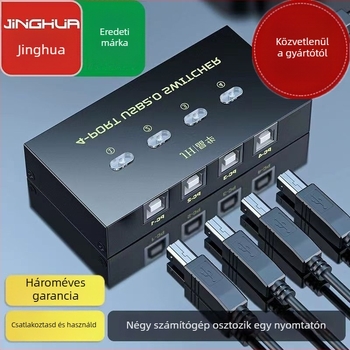 USB 2.0 nyomtatómegosztó kapcsoló, 4 portos, kézi gombos vezérlés