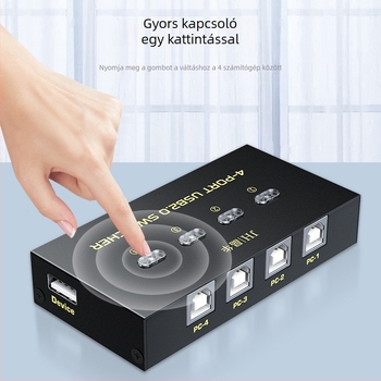 USB 2.0 nyomtatómegosztó kapcsoló, 4 portos, kézi gombos vezérlés