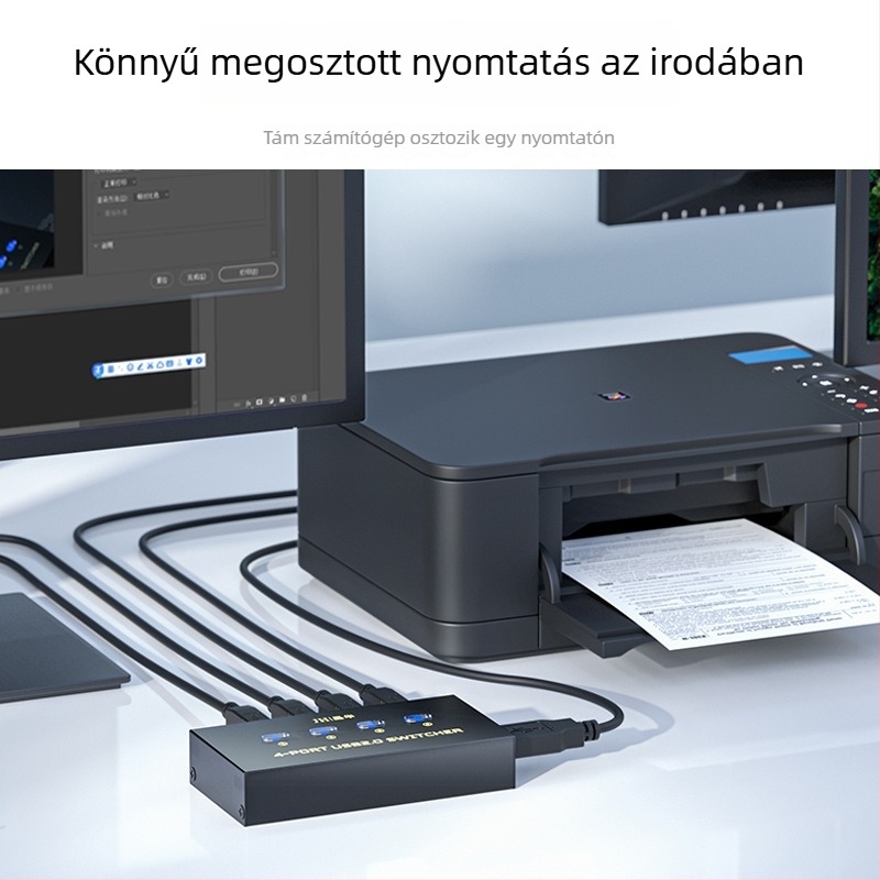 USB 2.0 nyomtatómegosztó kapcsoló, 4 portos, kézi gombos vezérlés