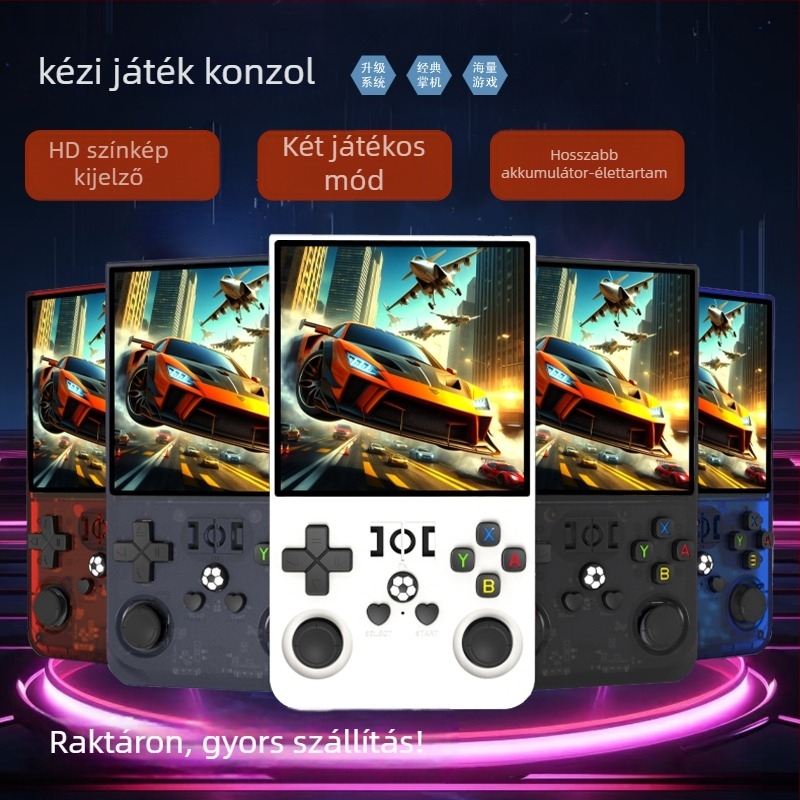 R36MAX nyílt forráskódú kézi játékkonzol, GBA/PSP-kompatibilitás, két joystick, Android OS, 64–128GB tárhely