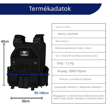 8008 Többfunkciós taktikai mellény egyetlen kattintásos gyors kioldással, MOLLE rendszerrel, vízálló és kopásálló kültéri edzésekhez, kamufláž minta