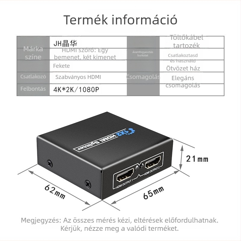 Jinghua HDMI osztó F210 1x2 kapcsoló, 1080P
