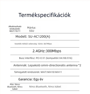 SSU SU-AC1200(A) PCIe vezeték nélküli hálózati kártya