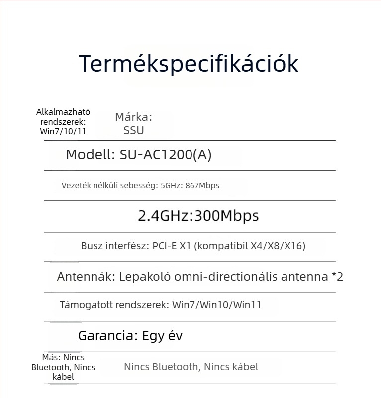 SSU SU-AC1200(A) PCIe vezeték nélküli hálózati kártya