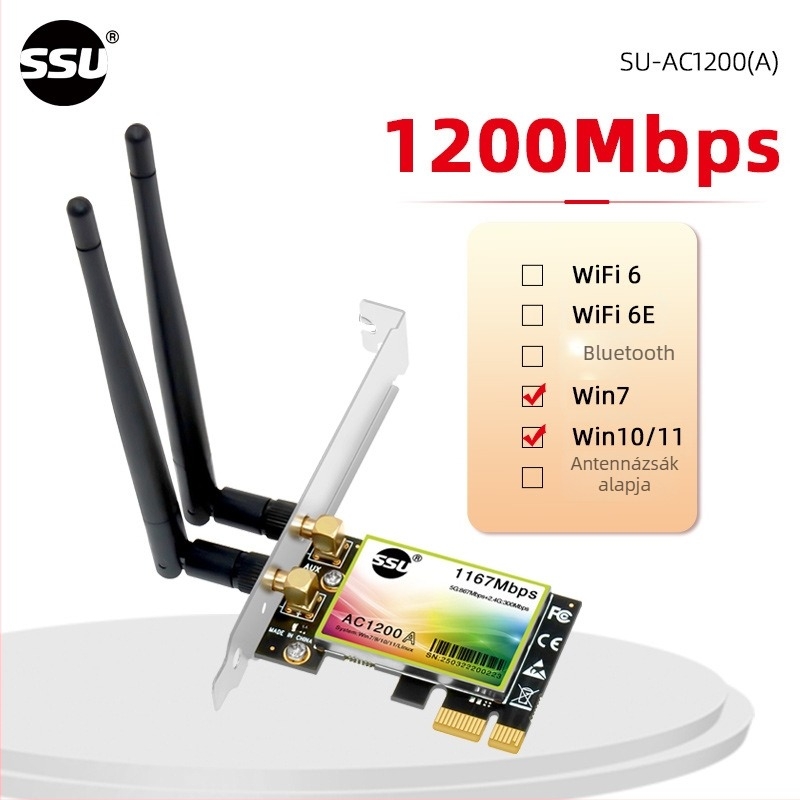 SSU SU-AC1200(A) PCIe vezeték nélküli hálózati kártya