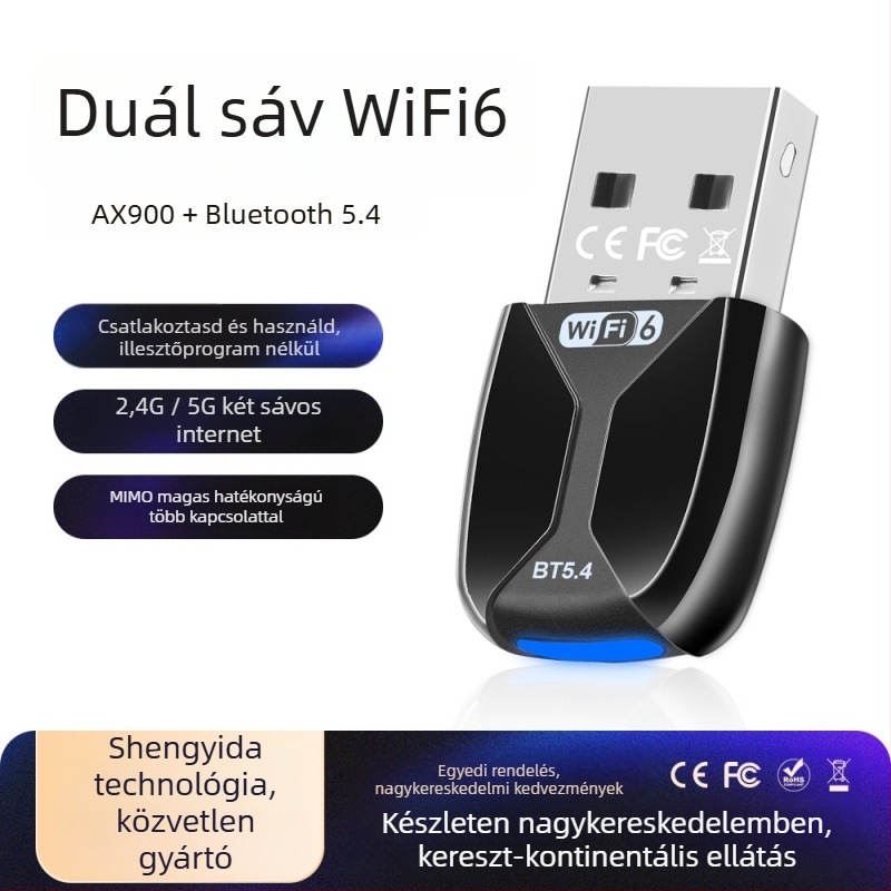 AX920 USB WiFi 6 driver nélküli, két-sávos adapter 2,4/5 GHz Bluetooth 5.4 (2 az 1-ben)