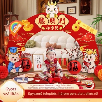 1 éves gyermek születésnapjára szánt rekvizitkészlet – selyemvirágokkal díszített ajtó- és falidekor, animált stílusú helyszín-berendezési rekvizitek