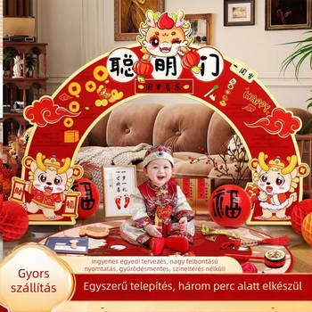 1 éves gyermek születésnapjára szánt rekvizitkészlet – selyemvirágokkal díszített ajtó- és falidekor, animált stílusú helyszín-berendezési rekvizitek