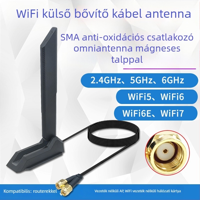 Blade 12dB hajlékony SMA antenna WiFi 6E – három sáv 2,4/5/6 GHz, akár 5374 Mbps, Bluetooth, SMA interfész