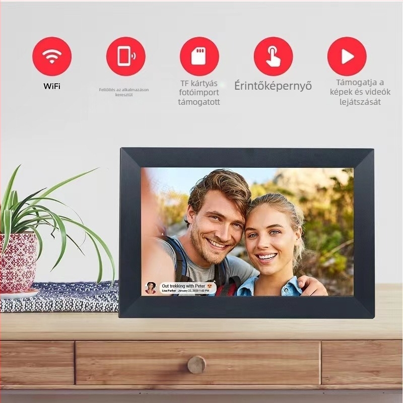 Frameo felhőalapú digitális fotókeret érintőképernyővel, Wi‑Fi, 32GB tárhely, 1280x800 felbontás