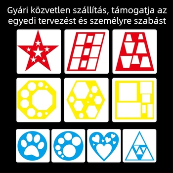 DIY gyermekeknek PET sablon festéshez: geometriai formák, angol betűk és mandala