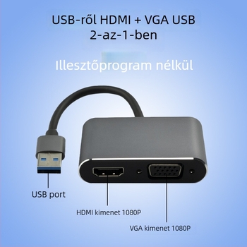 USB–HDMI+VGA kettős dokkolóállomás – 1080P, Windows 2000 kompatibilis, Energiagazdálkodás támogatás