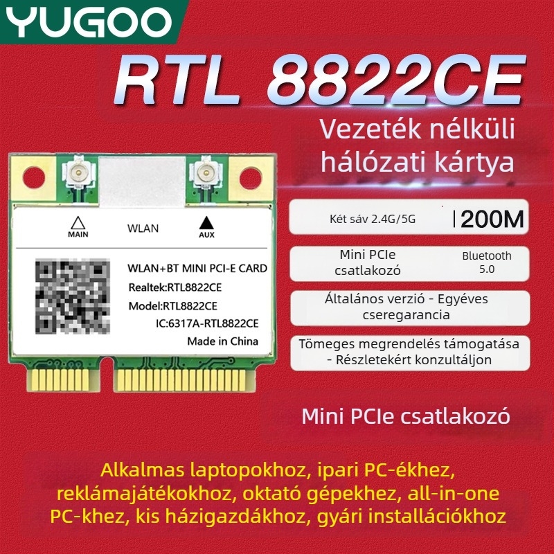 RTL8822CE Mini PCIe Vezeték nélküli Hálózati Kártya, 1200 Mbps, 802.11ac