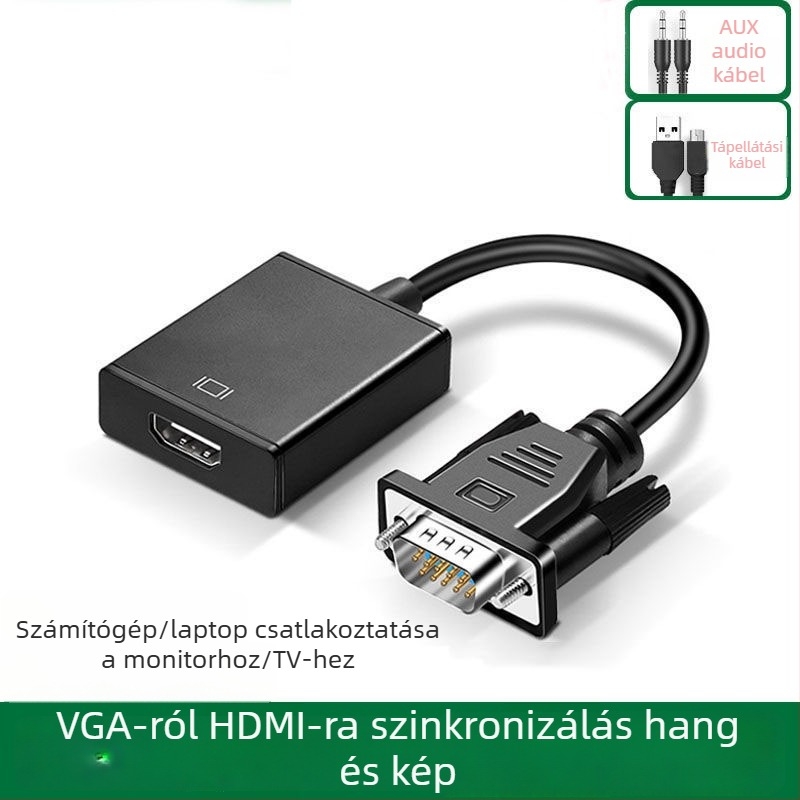 VGA–HDMI adapter, modellt Vga to hdmi, TV/monitor használatra, távoli ébresztés nem támogatott