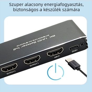 HDMI elosztó, modell H190, 8K60Hz, kapcsoló/elosztó, HDMI kimenet, tápellátás 5V1A