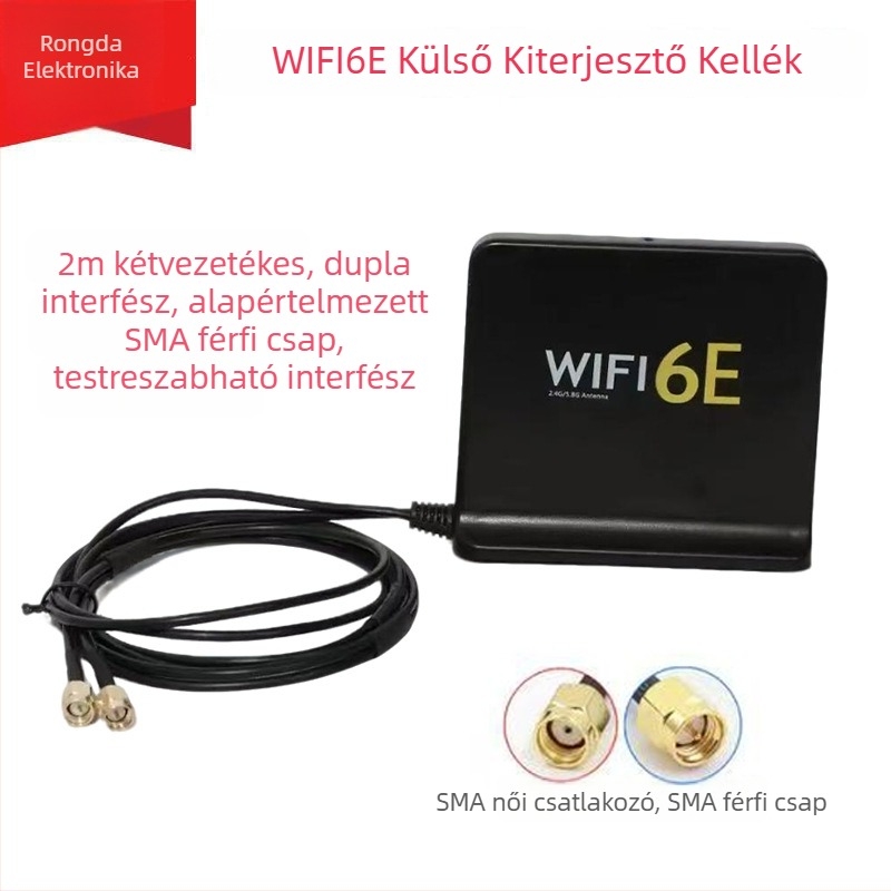 WiFi 6E külső kiterjesztő antenna asztali számítógépekhez, SMA csatlakozó, nagy nyereség, dual-band