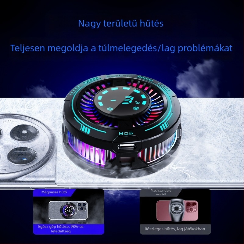 Félvezető nagy képernyős digitális hűtő mágneses rögzítéssel és klipsz dizájnnal – Modell F29, 10W, ABS+alumíniumötvözet, Type-C csatlakozó