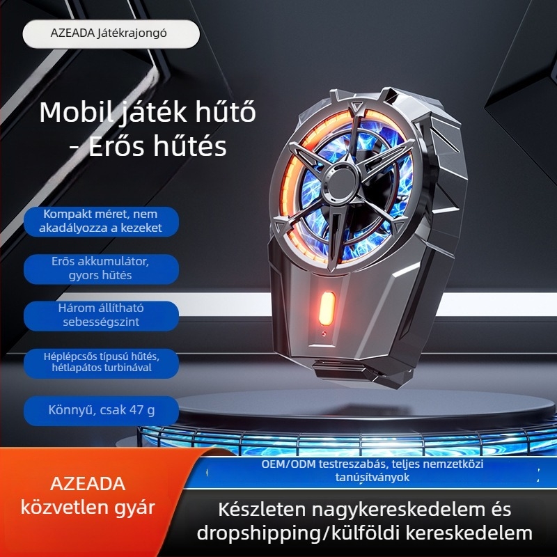 Azeada X52 mobiltelefon-hűtő, hűtés levegővel, vezeték nélküli töltés, hátsó rögzítő klipsz játékokhoz, 3 fokozatú állítás