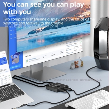 Type-C 3.1 kétirányú KVM-kapcsoló, két bemenet egy kimenetre, USB-C interfész, USBC-201, 8K60Hz, Windows 7 kompatibilis, 0,6 m kábel